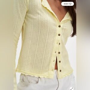 Free People/We the Free Penny Pointelle Cardi in Tender Yellow Size L. NWT